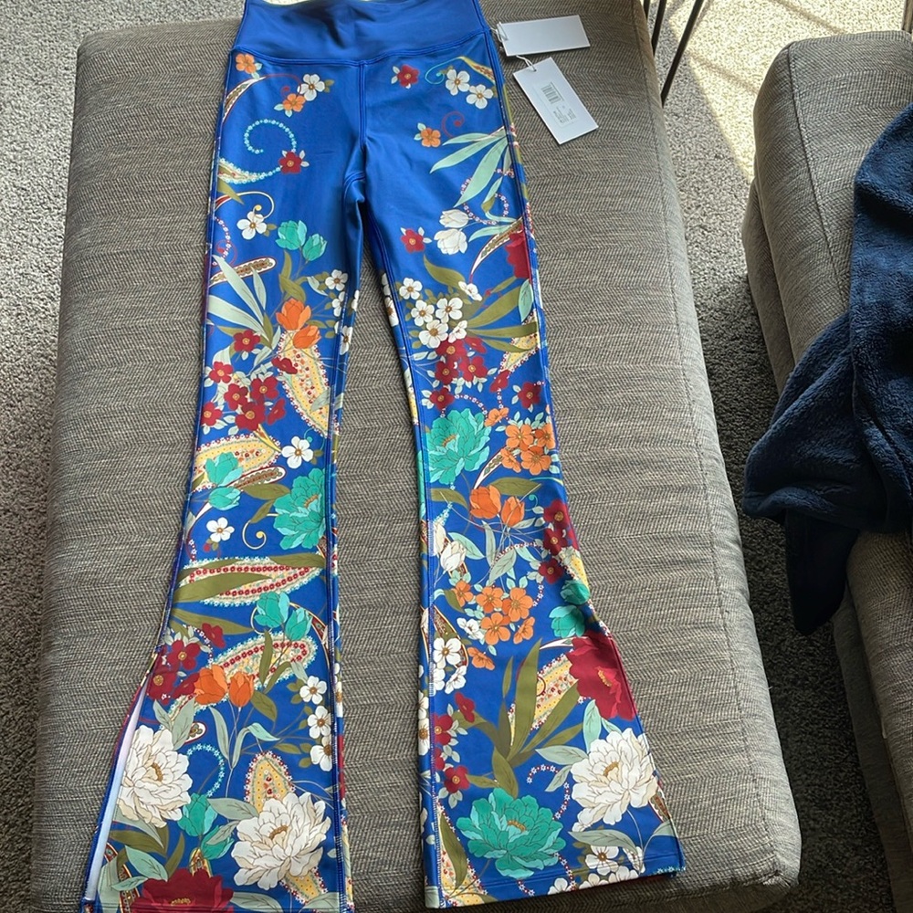Johnny Was Royal Blue Floral Flared Leggings